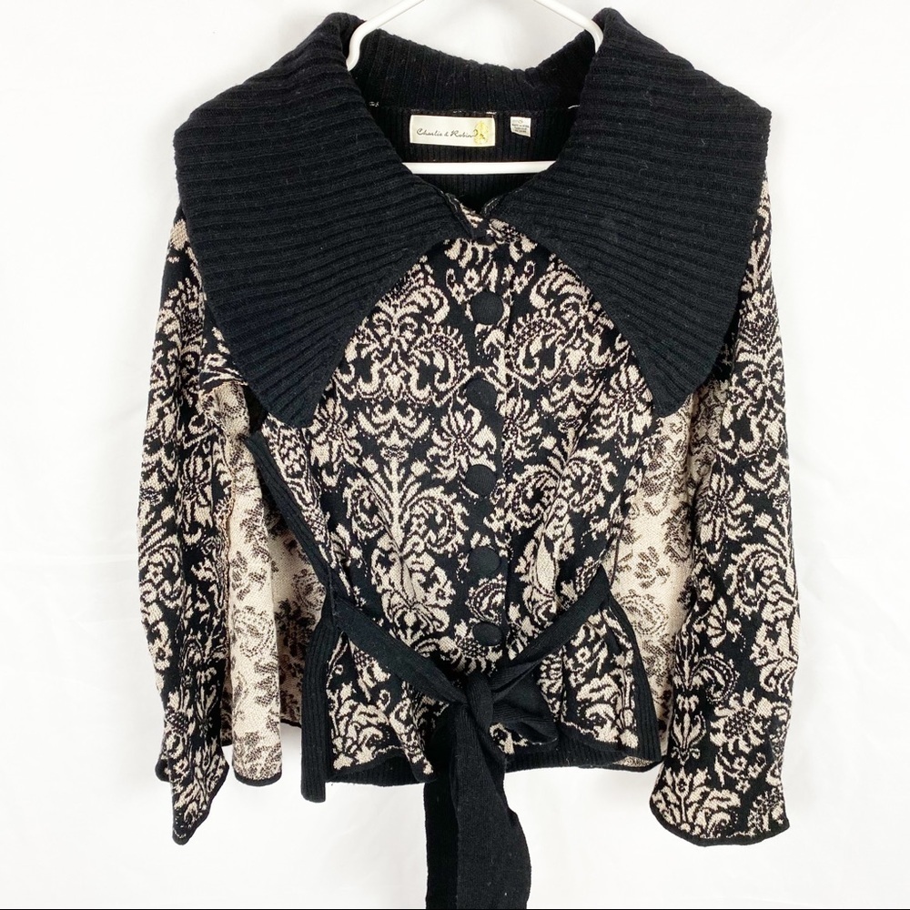 ANTHROPOLOGIE Black & Gold Brocade Print Sweater - Picture 1 of 6